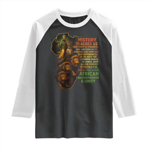 Haile Selassie Quotes Raglan Shirt History Teaches Us That Unity Is Strength Rasta Lions of Judah TS11 Black White Print Your Wear