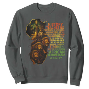 Haile Selassie Quotes Sweatshirt History Teaches Us That Unity Is Strength Rasta Lions of Judah TS11 Dark Heather Print Your Wear