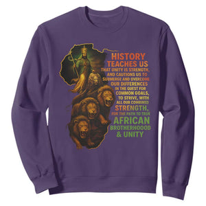 Haile Selassie Quotes Sweatshirt History Teaches Us That Unity Is Strength Rasta Lions of Judah TS11 Purple Print Your Wear