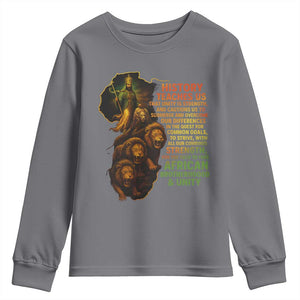 Haile Selassie Quotes Youth Sweatshirt History Teaches Us That Unity Is Strength Rasta Lions of Judah TS11 Charcoal Print Your Wear