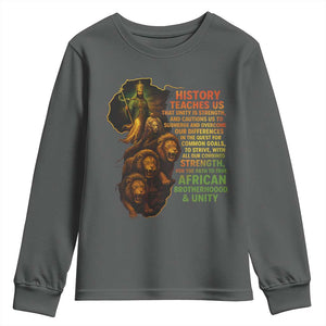 Haile Selassie Quotes Youth Sweatshirt History Teaches Us That Unity Is Strength Rasta Lions of Judah TS11 Dark Heather Print Your Wear