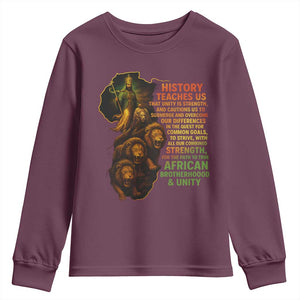 Haile Selassie Quotes Youth Sweatshirt History Teaches Us That Unity Is Strength Rasta Lions of Judah TS11 Maroon Print Your Wear