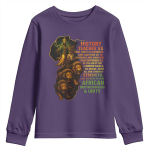 Haile Selassie Quotes Youth Sweatshirt History Teaches Us That Unity Is Strength Rasta Lions of Judah TS11 Purple Print Your Wear