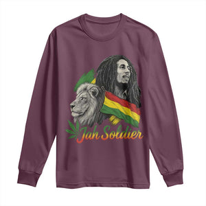 Jah Soldier Long Sleeve Shirt Lion Of Judah Reggae Rastafari Flag TS11 Maroon Print Your Wear