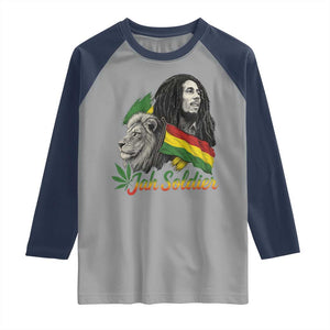 Jah Soldier Raglan Shirt Lion Of Judah Reggae Rastafari Flag TS11 Sport Gray Navy Print Your Wear
