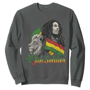 Jah Soldier Sweatshirt Lion Of Judah Reggae Rastafari Flag TS11 Dark Heather Print Your Wear