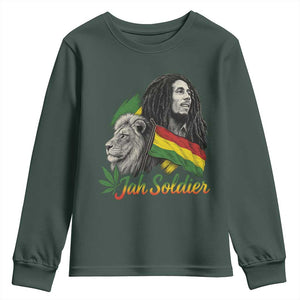 Jah Soldier Youth Sweatshirt Lion Of Judah Reggae Rastafari Flag TS11 Dark Forest Green Print Your Wear