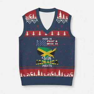 Made In America With Jamaica Parts V-Neck Knit Sweater Vest Jamaican American TS11 Navy Red Print Your Wear