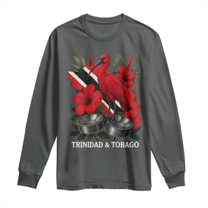 Trinidadian and Tobagonian Pride Long Sleeve Shirt Trinidadian Roots Scarlet Ibis Steelpans TS11 Dark Heather Print Your Wear
