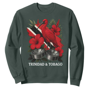 Trinidadian and Tobagonian Pride Sweatshirt Trinidadian Roots Scarlet Ibis Steelpans TS11 Dark Forest Green Print Your Wear