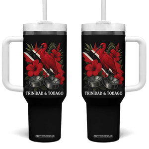Trinidadian and Tobagonian Pride Tumbler With Handle Trinidadian Roots Scarlet Ibis Steelpans TS11 One Size: 40 oz Black Print Your Wear