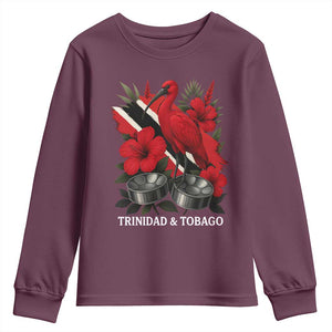 Trinidadian and Tobagonian Pride Youth Sweatshirt Trinidadian Roots Scarlet Ibis Steelpans TS11 Maroon Print Your Wear