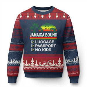 Jamaican Travel Vacation Trip Ugly Christmas Sweater Jamaica Bound Luggage Passport No Kids TS11 Navy Red Print Your Wear