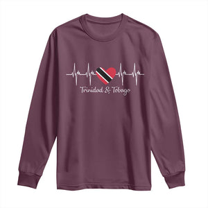Trinidad And Tobago Heartbeat ECG Pulse Trinidadian Flag Long Sleeve Shirt TS11 Maroon Print Your Wear