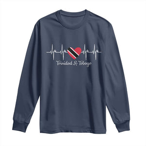 Trinidad And Tobago Heartbeat ECG Pulse Trinidadian Flag Long Sleeve Shirt TS11 Navy Print Your Wear
