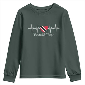 Trinidad And Tobago Heartbeat ECG Pulse Trinidadian Flag Youth Sweatshirt TS11 Dark Forest Green Print Your Wear