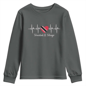 Trinidad And Tobago Heartbeat ECG Pulse Trinidadian Flag Youth Sweatshirt TS11 Dark Heather Print Your Wear