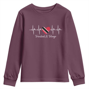 Trinidad And Tobago Heartbeat ECG Pulse Trinidadian Flag Youth Sweatshirt TS11 Maroon Print Your Wear