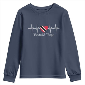 Trinidad And Tobago Heartbeat ECG Pulse Trinidadian Flag Youth Sweatshirt TS11 Navy Print Your Wear