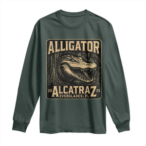Funny Alligator Alcatraz Long Sleeve Shirt Florida Everglades Alligatraz Meme 2025 TS11 Dark Forest Green Print Your Wear