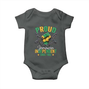 Jamaica Independence Day Baby Onesie Proud Jamaican Hand Fist Break The Chain TS11 Dark Heather Print Your Wear