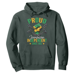 Jamaica Independence Day Hoodie Proud Jamaican Hand Fist Break The Chain TS11 Dark Forest Green Print Your Wear