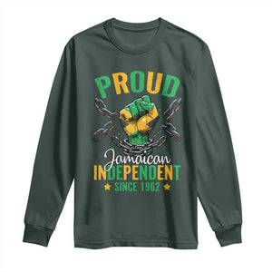 Jamaica Independence Day Long Sleeve Shirt Proud Jamaican Hand Fist Break The Chain TS11 Dark Forest Green Print Your Wear