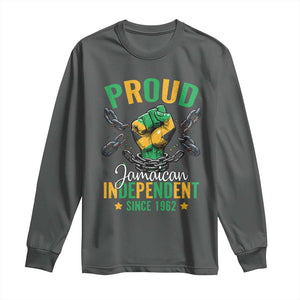 Jamaica Independence Day Long Sleeve Shirt Proud Jamaican Hand Fist Break The Chain TS11 Dark Heather Print Your Wear
