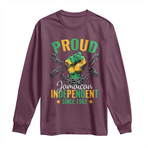 Jamaica Independence Day Long Sleeve Shirt Proud Jamaican Hand Fist Break The Chain TS11 Maroon Print Your Wear