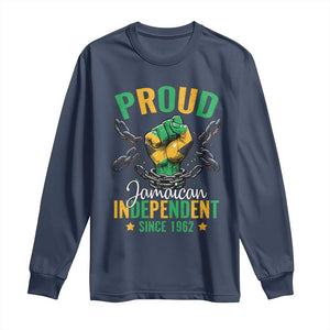 Jamaica Independence Day Long Sleeve Shirt Proud Jamaican Hand Fist Break The Chain TS11 Navy Print Your Wear