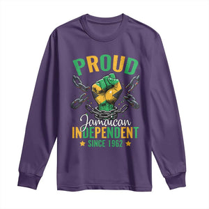 Jamaica Independence Day Long Sleeve Shirt Proud Jamaican Hand Fist Break The Chain TS11 Purple Print Your Wear