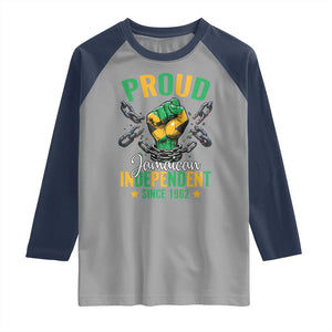 Jamaica Independence Day Raglan Shirt Proud Jamaican Hand Fist Break The Chain TS11 Sport Gray Navy Print Your Wear