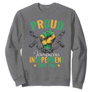 Jamaica Independence Day Sweatshirt Proud Jamaican Hand Fist Break The Chain TS11 Charcoal Print Your Wear
