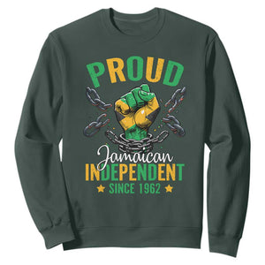 Jamaica Independence Day Sweatshirt Proud Jamaican Hand Fist Break The Chain TS11 Dark Forest Green Print Your Wear