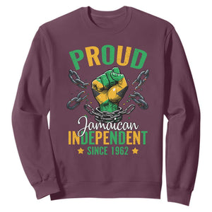 Jamaica Independence Day Sweatshirt Proud Jamaican Hand Fist Break The Chain TS11 Maroon Print Your Wear