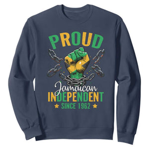 Jamaica Independence Day Sweatshirt Proud Jamaican Hand Fist Break The Chain TS11 Navy Print Your Wear