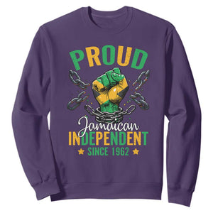 Jamaica Independence Day Sweatshirt Proud Jamaican Hand Fist Break The Chain TS11 Purple Print Your Wear