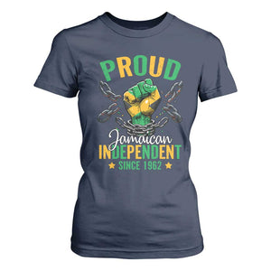 Jamaica Independence Day T Shirt For Women Proud Jamaican Hand Fist Break The Chain TS11 Navy Print Your Wear