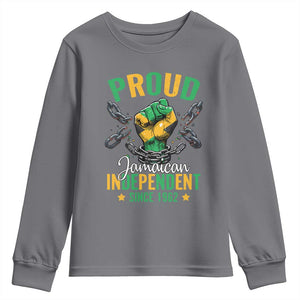 Jamaica Independence Day Youth Sweatshirt Proud Jamaican Hand Fist Break The Chain TS11 Charcoal Print Your Wear