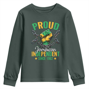 Jamaica Independence Day Youth Sweatshirt Proud Jamaican Hand Fist Break The Chain TS11 Dark Forest Green Print Your Wear