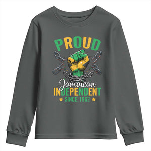 Jamaica Independence Day Youth Sweatshirt Proud Jamaican Hand Fist Break The Chain TS11 Dark Heather Print Your Wear
