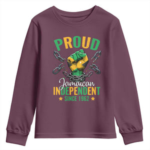 Jamaica Independence Day Youth Sweatshirt Proud Jamaican Hand Fist Break The Chain TS11 Maroon Print Your Wear