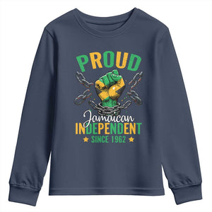 Jamaica Independence Day Youth Sweatshirt Proud Jamaican Hand Fist Break The Chain TS11 Navy Print Your Wear