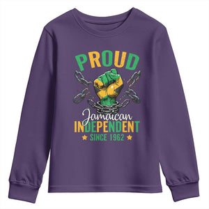 Jamaica Independence Day Youth Sweatshirt Proud Jamaican Hand Fist Break The Chain TS11 Purple Print Your Wear