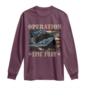 Operation Epic Fury Long Sleeve Shirt Military Bomber Jet American Flag TS11 Maroon Print Your Wear