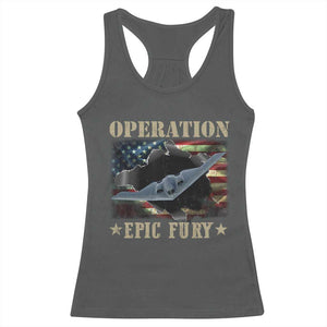 Operation Epic Fury Racerback Tank Top Military Bomber Jet American Flag TS11 Dark Heather Print Your Wear