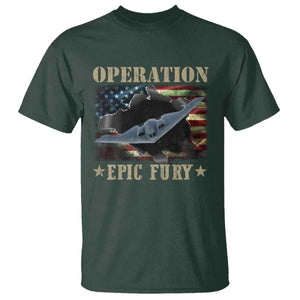 Operation Epic Fury T Shirt Military Bomber Jet American Flag TS11 Dark Forest Green Print Your Wear
