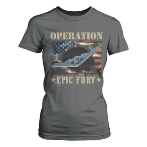 Operation Epic Fury T Shirt For Women Military Bomber Jet American Flag TS11 Dark Heather Print Your Wear