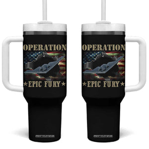 Operation Epic Fury Tumbler With Handle Military Bomber Jet American Flag TS11 One Size: 40 oz Black Print Your Wear