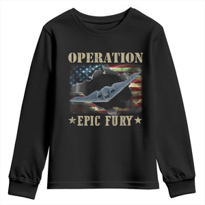 Operation Epic Fury Youth Sweatshirt Military Bomber Jet American Flag TS11 Black Print Your Wear